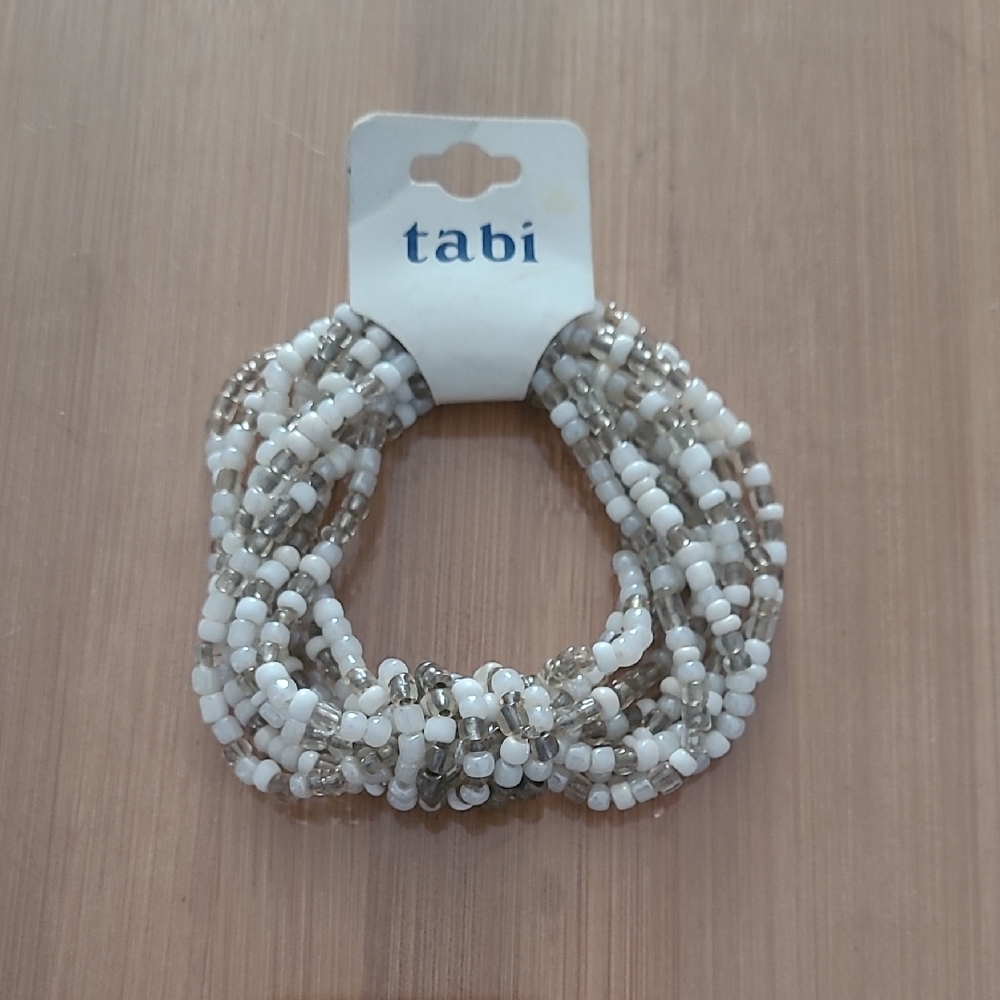 3/$15 Tabi Beaded Bracelet  in White and Silver